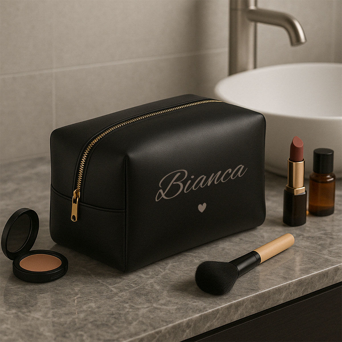 Herz & Heim® Kosmetiktasche – Personalisiert Mit Namen, Motiv Weltenbummler, 22x16,5 Cm, 100% Baumwolle
