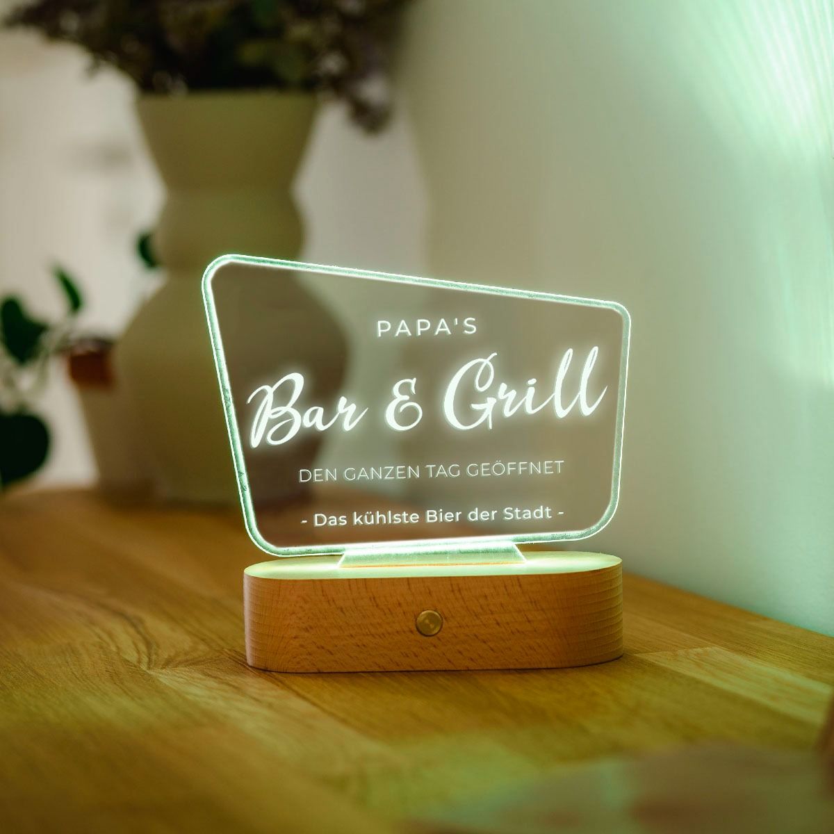 Personalisierbare LED-Lampe im Werbetafel-Design