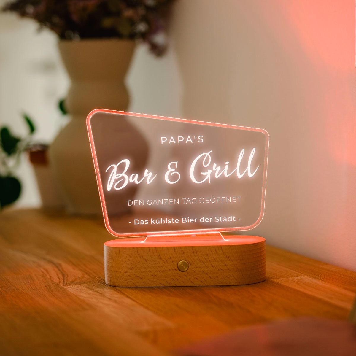 Personalisierbare LED-Lampe im Werbetafel-Design
