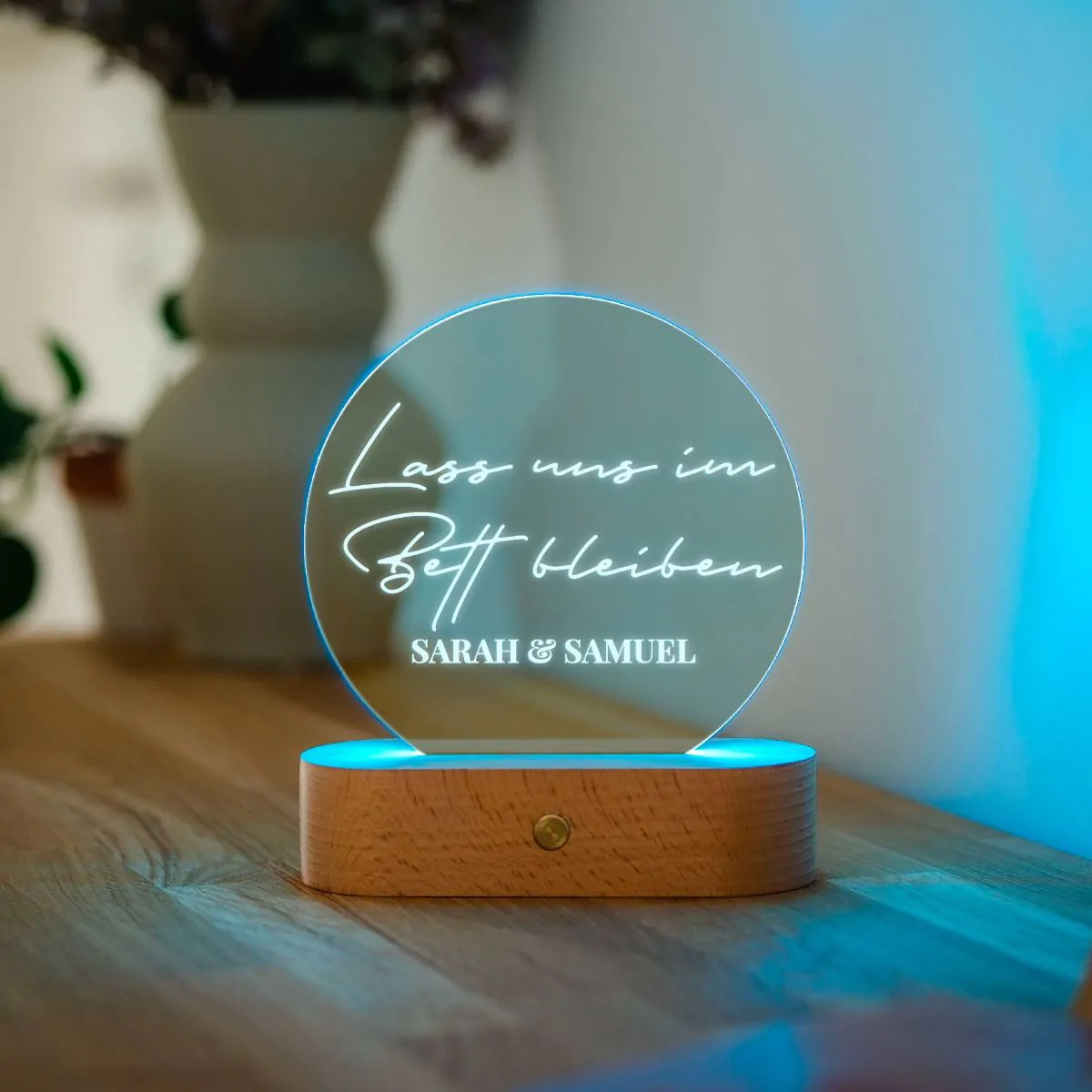 Personalisierbare LED-Lampe Rund mit Text
