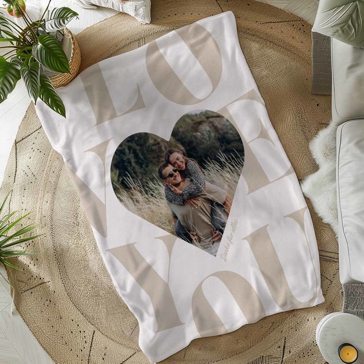 Personalisierbare Decke Herz mit Foto und Text
