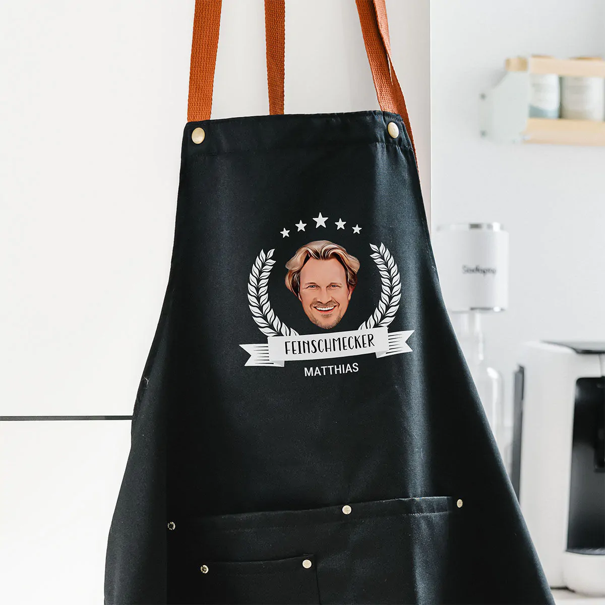Personalisierbare Schürze mit Foto und Kranz