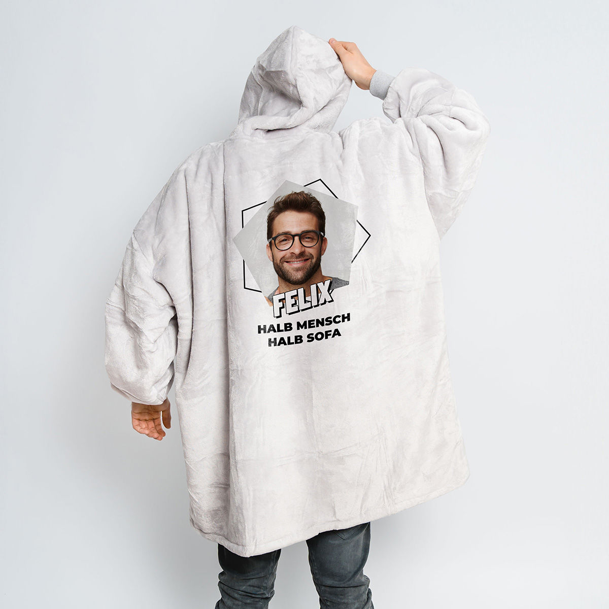 Personalisierbare Hoodie Decke mit Bild und Text