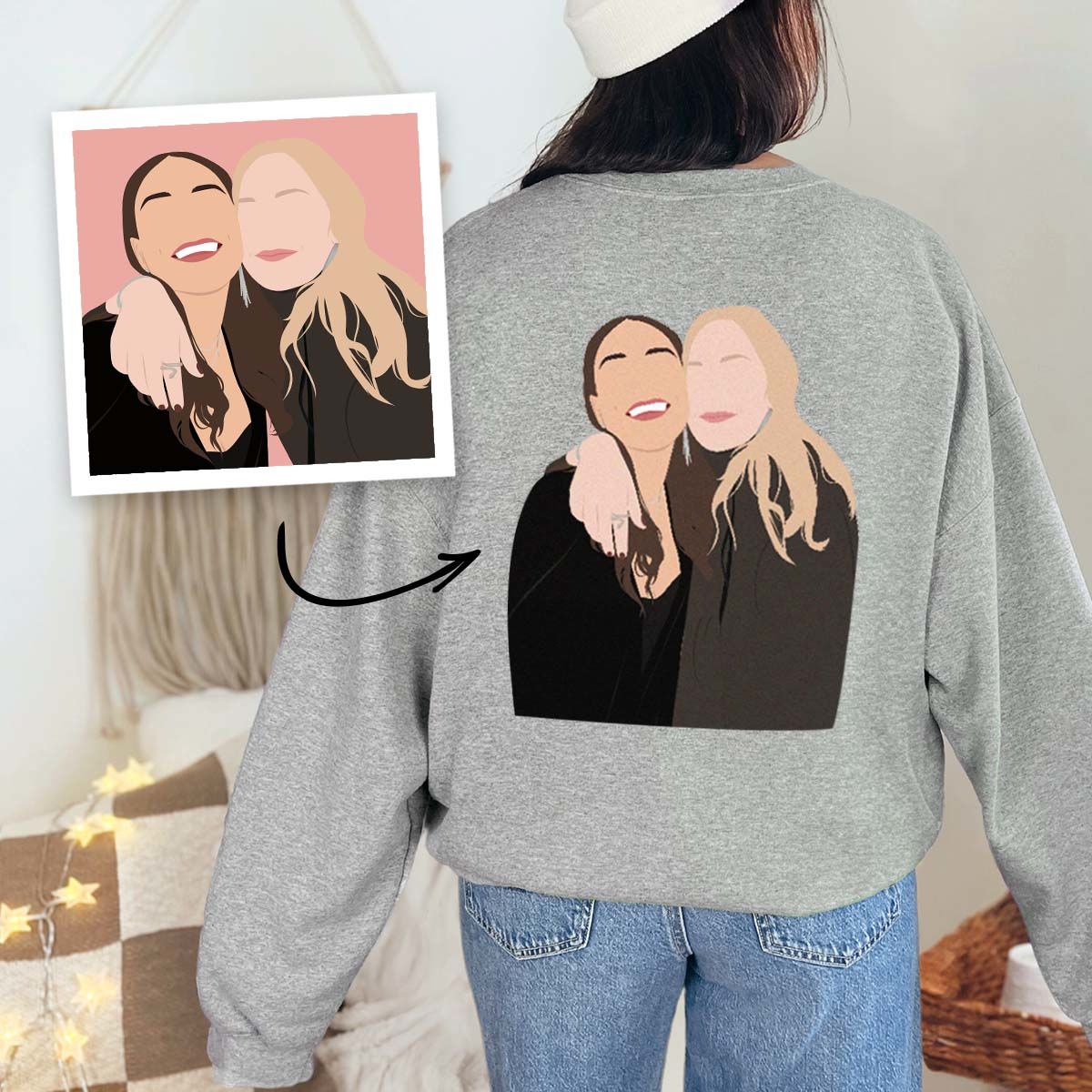 Personalisierbarer Pullover mit Illustration 2 Personen