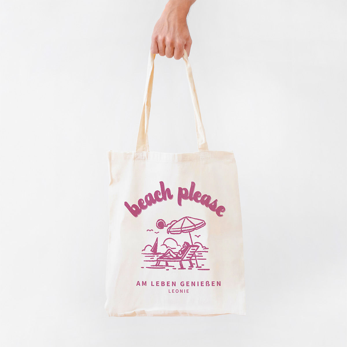 Personalisierbarer Jutebeutel mit Urlaubs-Illustration