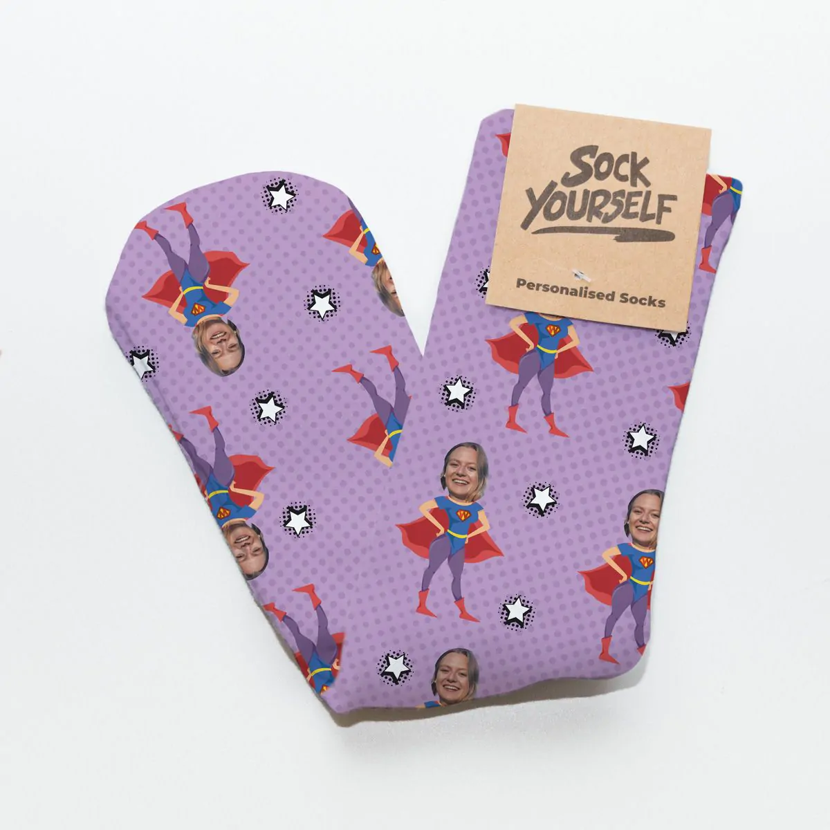Personalisierbare Socken mit Gesicht und Superhelden