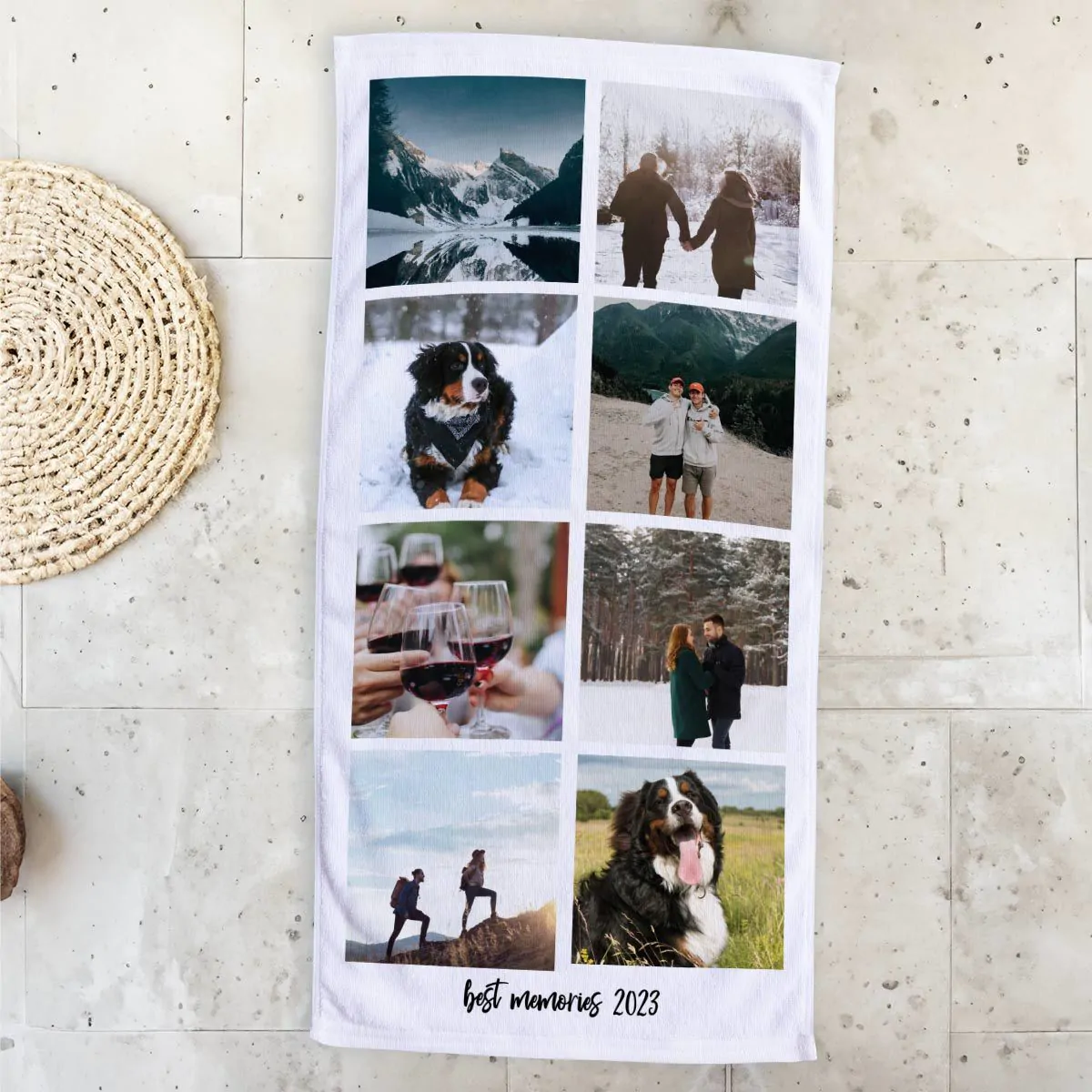 Personalisierbares Handtuch mit 8 Fotos und Text