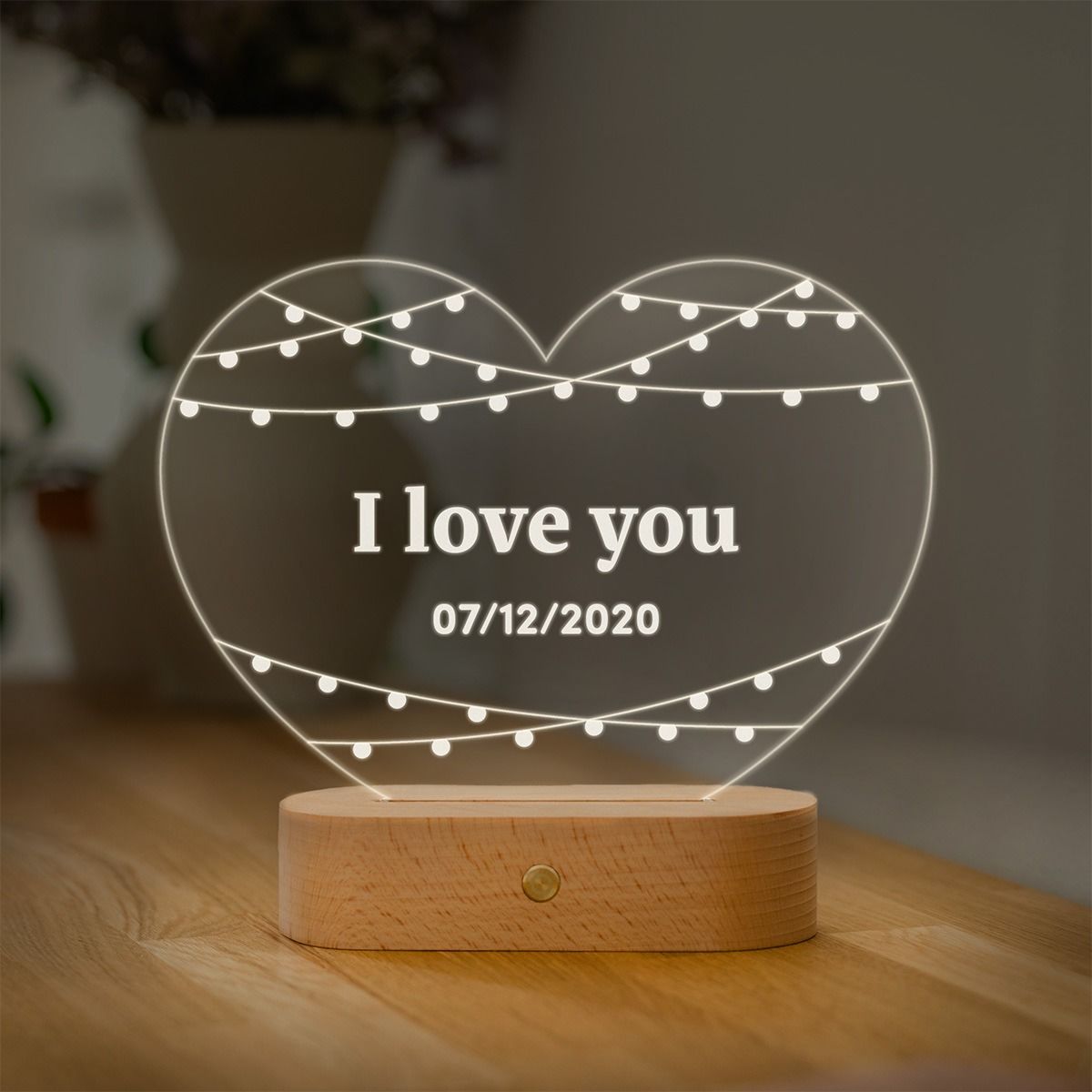 Personalisiertes LED Nachtlicht – Mit Eigenem Foto & Text, Acrylglas 14x14 Cm, Optional Warmweiß
