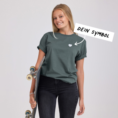 Besticktes T-Shirt Dunkelgrün mit Symbol