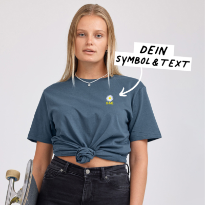 Besticktes T-Shirt Dunkelblau mit Text und Symbol