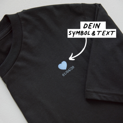 Besticktes T-Shirt Schwarz mit Text und Symbol
