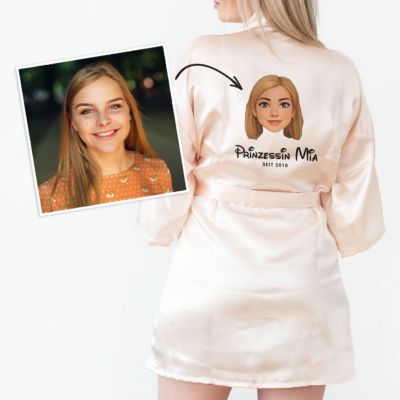 Cartoon Yourself Satin Morgenmantel mit Foto und Name