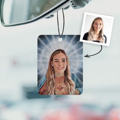 Personalisierbarer Duftbaum mit Heiligenschein und Gesicht