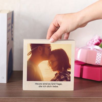 Personalisierbarer Holzblock mit Foto und Text Personalisierbarer Holzblock mit Foto und Text