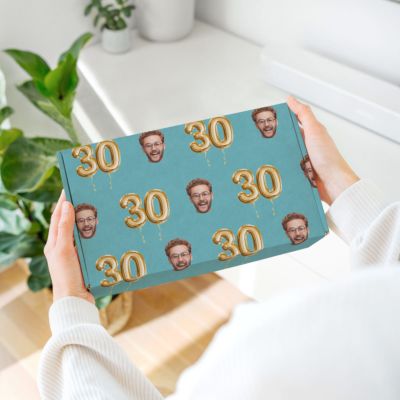 Personalisierbare Geschenkbox 32 x 18,5 cm mit Gesicht zum Geburtstag