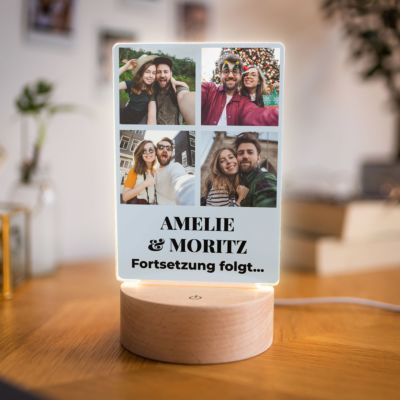 Personalisierbare LED-Lampe mit 4 Fotos und Text