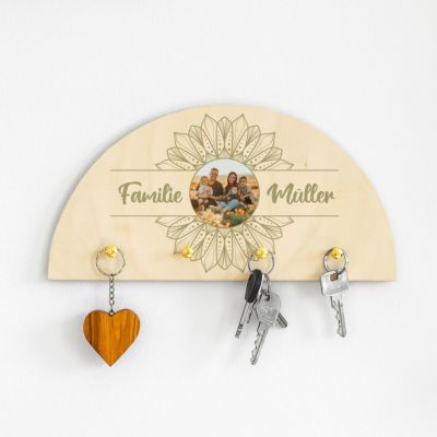 Personalisierbares Holz Schlüsselbrett Mandala mit Foto und Text