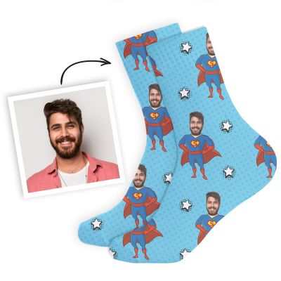 Geschenkideen Personalisierbare Socken mit Gesicht und Superhelden