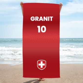 Personalisierbares WM-Handtuch im Trikot-Design mit Text
