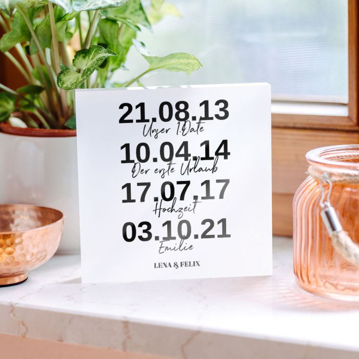 Personalisierbarer Acrylblock mit wichtigen Daten main product photo
