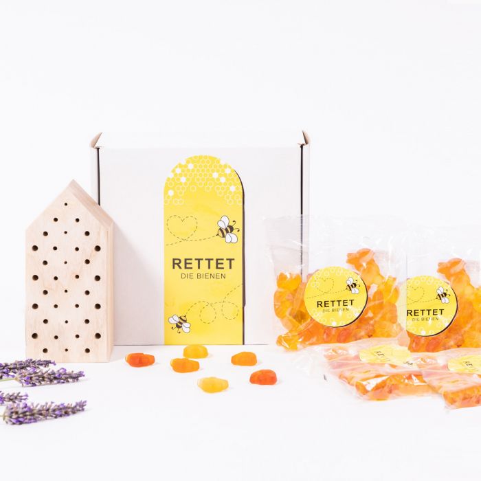 Bienen-Box mit Nistblock und Fruchtgummis main product photo