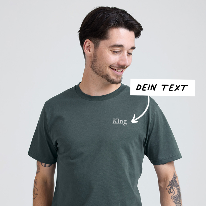 Besticktes T-Shirt Dunkelgrün mit Text
