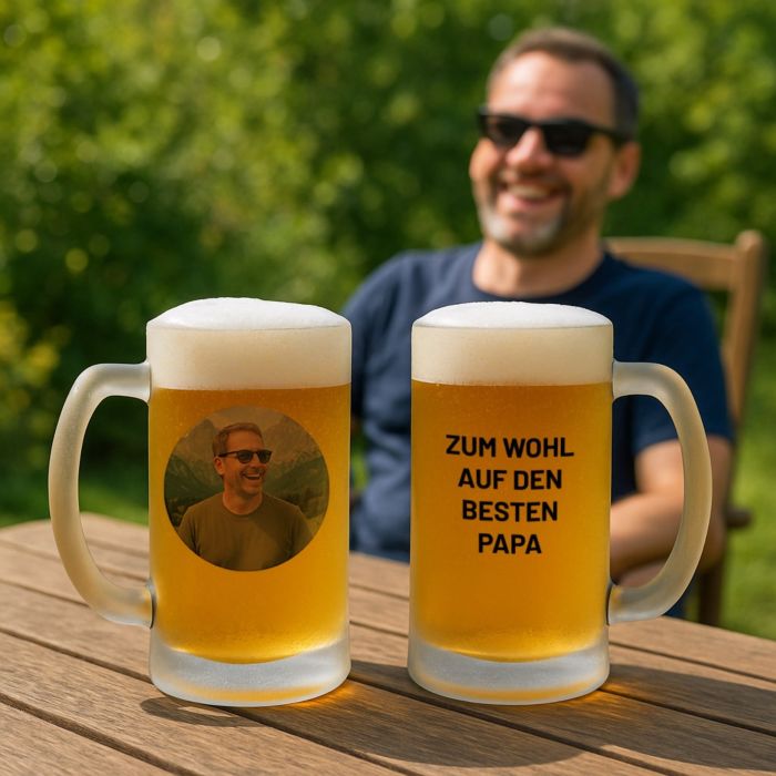Personalisierbarer Bierkrug mit Foto und Text Personalisierbarer Bierkrug mit Foto und Text