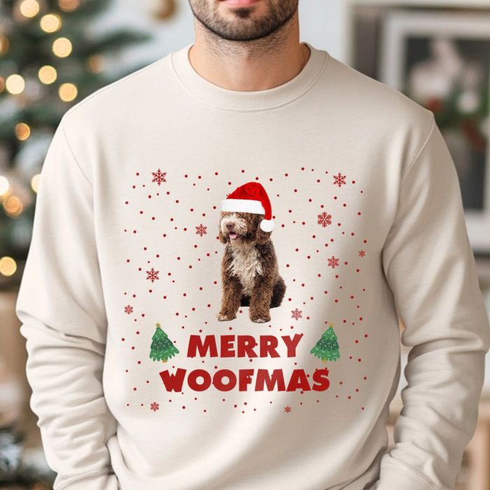 Personalisierbarer Weihnachtspullover mit Haustier und Text