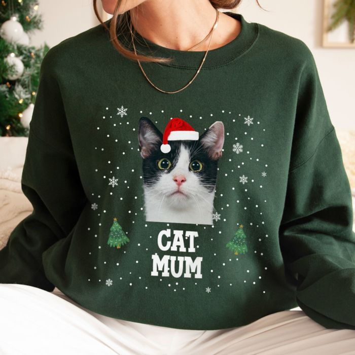 Personalisierbarer Weihnachtspullover mit Haustier und Text
