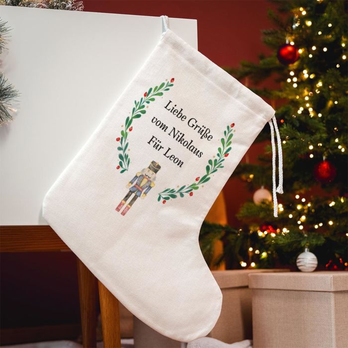 Personalisierbarer Weihnachtsstrumpf mit Symbol und Text
