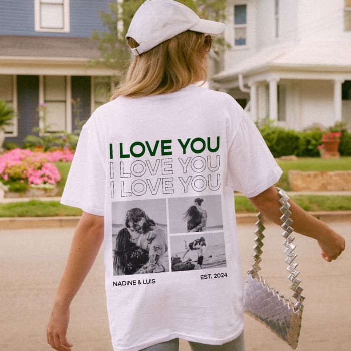Personalisierbares T-Shirt mit Schwarz Weiß Fotos und Text Personalisierbares T-Shirt mit Schwarz Weiß Fotos und Text