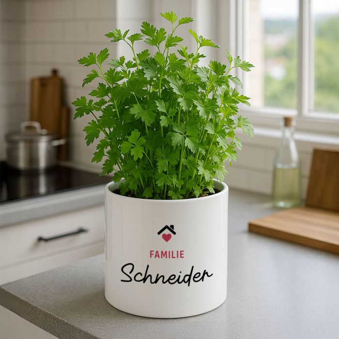 Personalisierbarer Blumentopf mit Text und Symbol