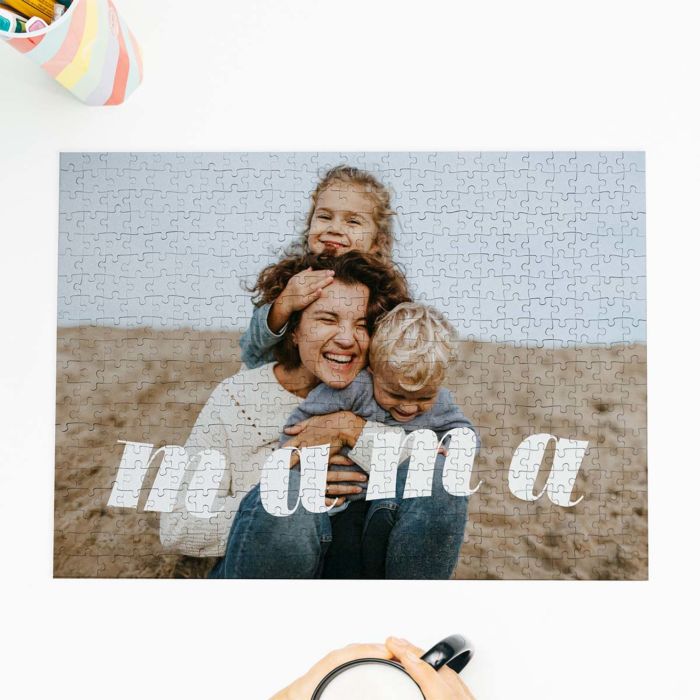 Personalisierbares Puzzle mit Foto und geschwungenem Text 