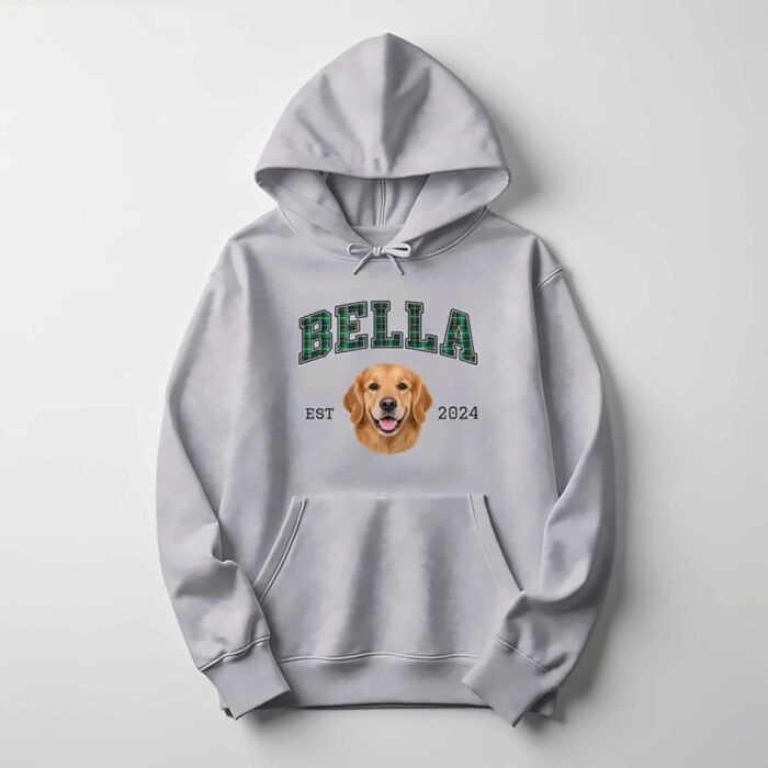Personalisierter Hoodie mit Haustier-Foto, Name und Jahr im College Design