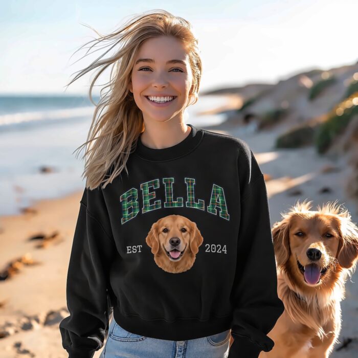 Haustier Pullover im Varsity College Design mit Foto, Name und Jahr