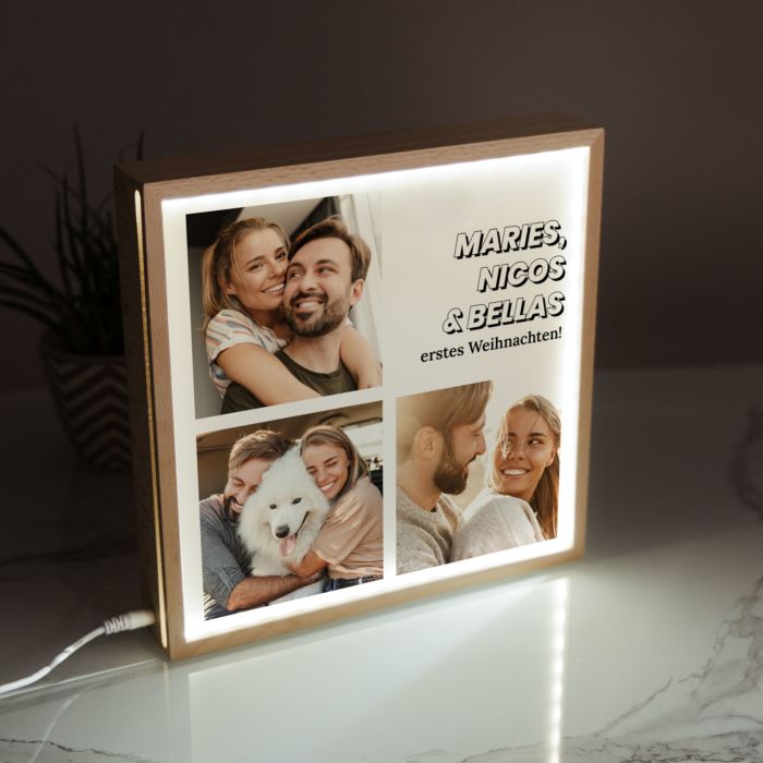 Light Box mit 3 Bildern und Text