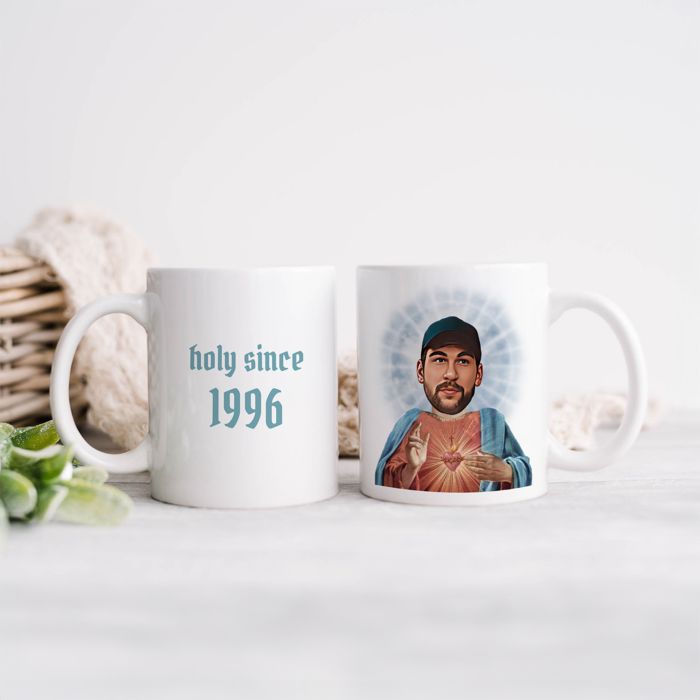 Personalisierbare Tasse Heiligenschein mit Gesicht und Text