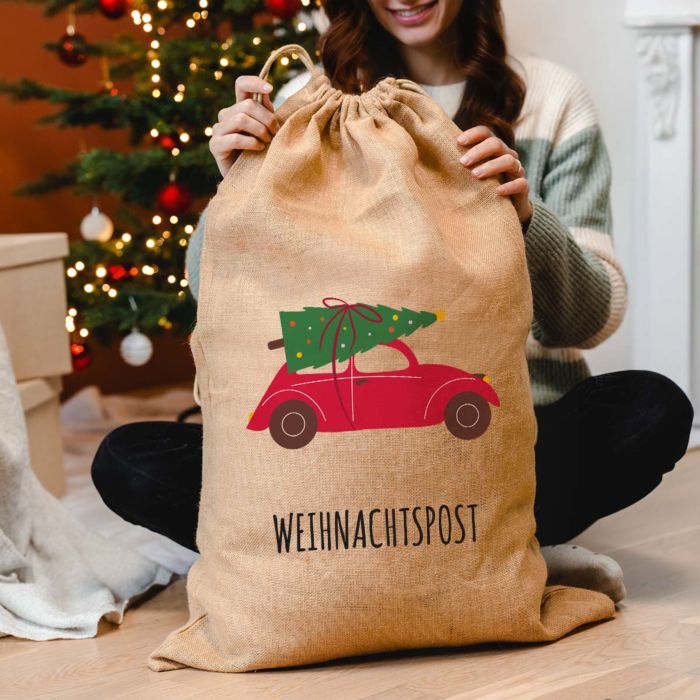 Personalisierbarer Weihnachtssack mit Illustration und Text
