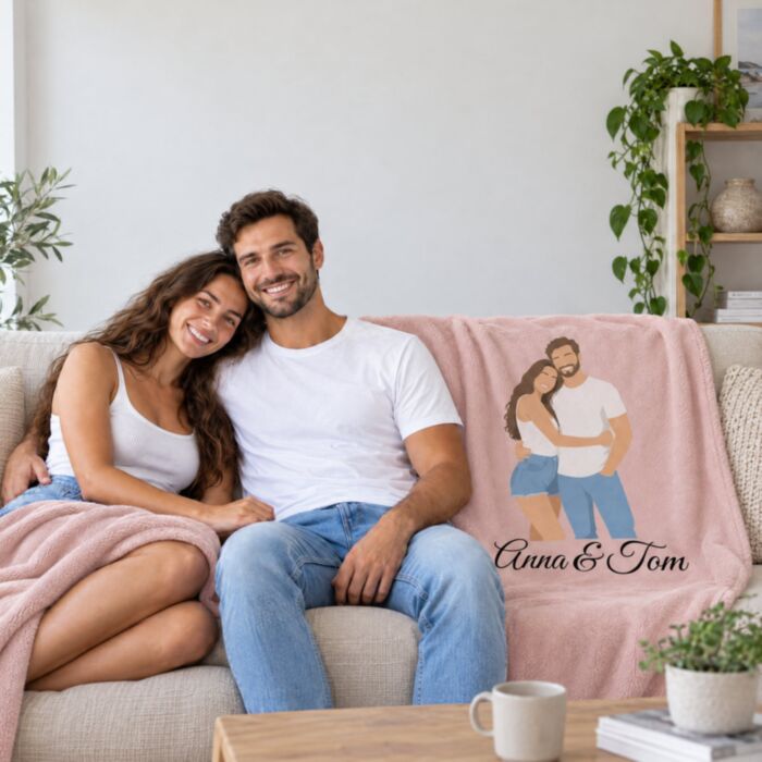 Personalisierbare Decke für Paare mit Illustration