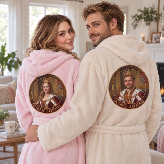 Personalisierbarer Bademantel mit Foto und Name – Royal-Porträt