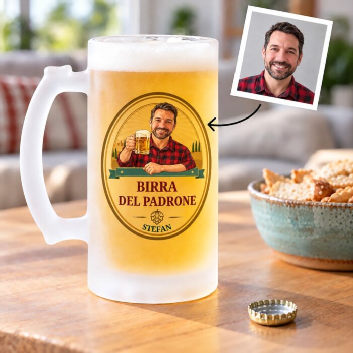Personalisierbarer Bierkrug mit Logo und Gesicht