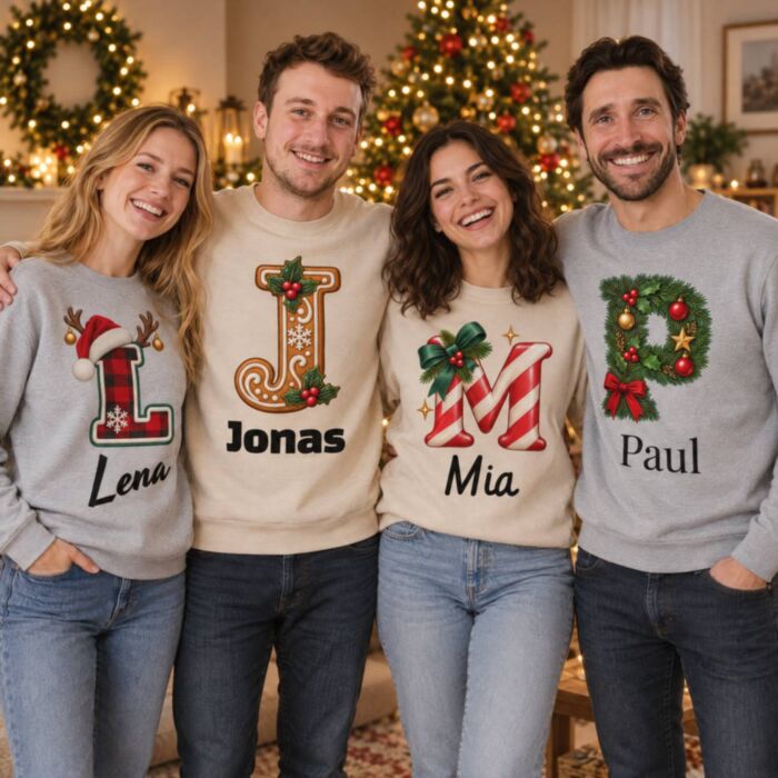 Personalisierbarer Weihnachtspullover mit Monogramm und Name