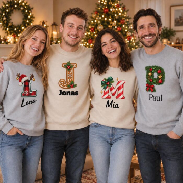 Personalisierbarer Weihnachtspullover mit Monogramm und Name