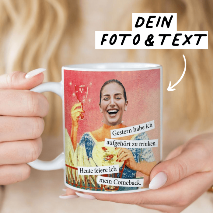 Personalisierbare Tasse mit Gesicht im Retro-Design