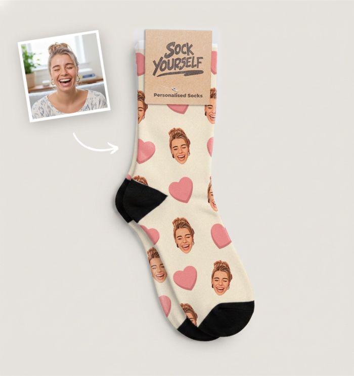 Personalisierbare Socken mit Gesicht im Comic-Style