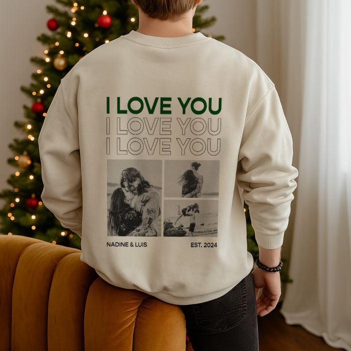 Personalisierbarer Pullover mit Schwarz Weiß Fotos und Text Personalisierbarer Pullover mit Schwarz Weiß Fotos und Text
