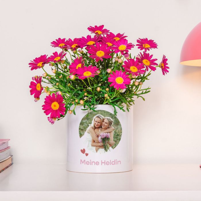 Personalisierbarer Blumentopf mit Foto und Text