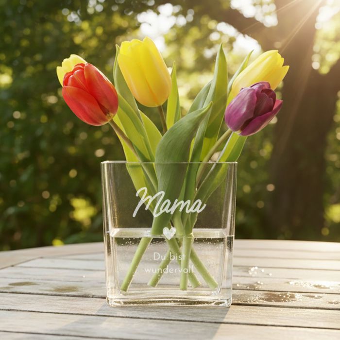 Personalisierbare Blumenvase mit Text und Symbol