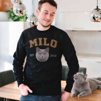 Haustier Pullover im Varsity College Design mit Foto, Name und Jahr