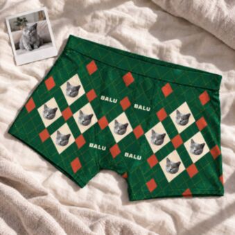 Personalisierte Boxershorts mit Haustierfoto im Argyle-Rautenmuster